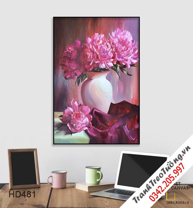 Tranh Bình Lọ Hoa Mẫu Đơn Hồng Nhẹ Nhàng