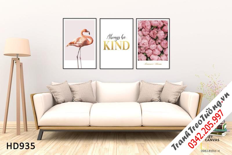 Bộ 3 Tranh Hoa, Hồng Hạc Và Quotes Always Be Kind