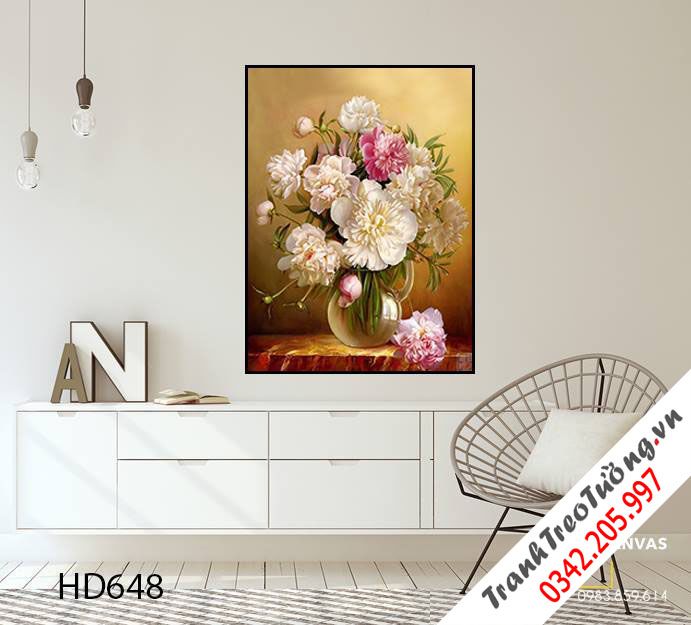 Tranh Lọ Hoa Mẫu Đơn Nhẹ Nhàng