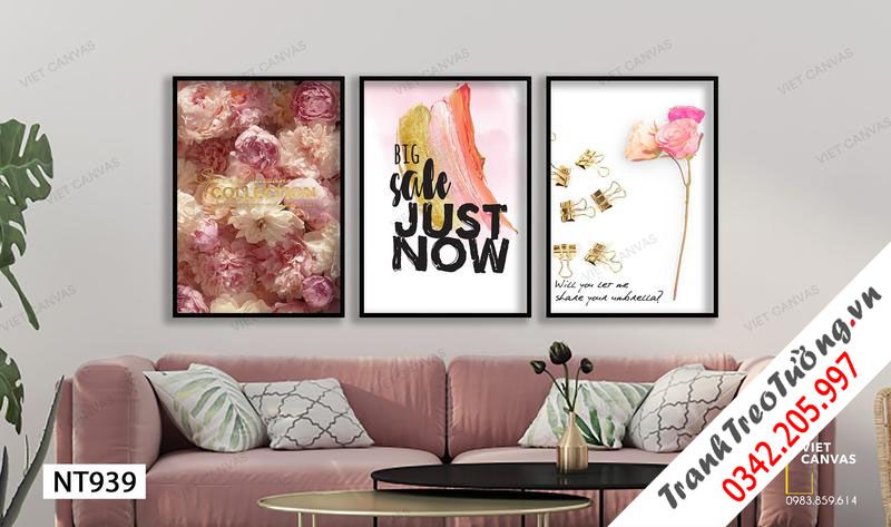 Bộ 3 Tranh Hoa Lá Và Quotes Big Sale Just Now