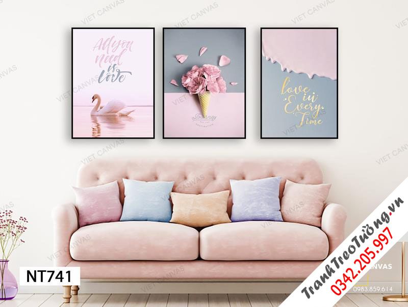 Bộ 3 Tranh Thiên Nga, Cánh Hoa Và Quotes