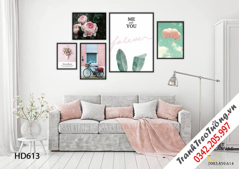 Bộ 5 Tranh Ly Kem Hoa, Chiếc Xe Đạp, Hoa Nở Và Bong Bóng
