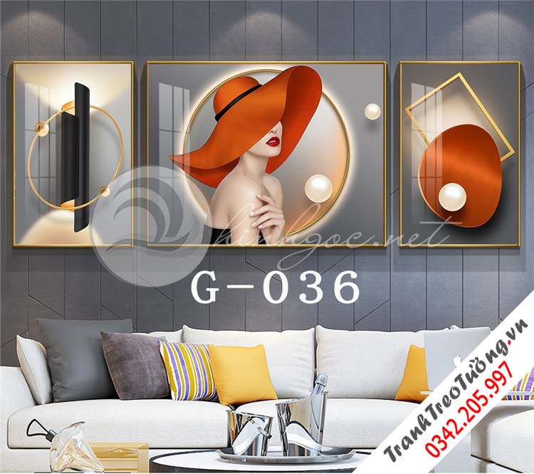 Bộ 3 bức tranh Cô gái đối xứng nghệ thuật M12
