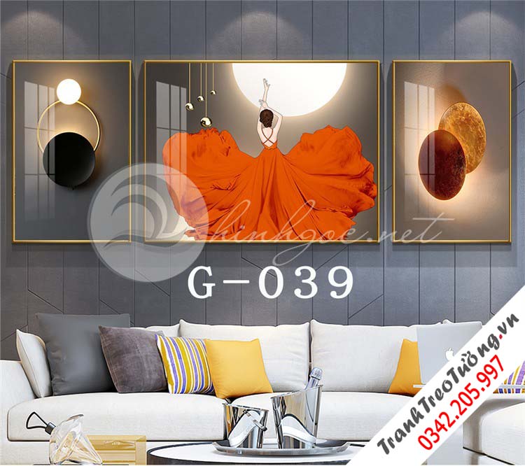 Bộ 3 bức tranh Cô gái đối xứng nghệ thuật M15