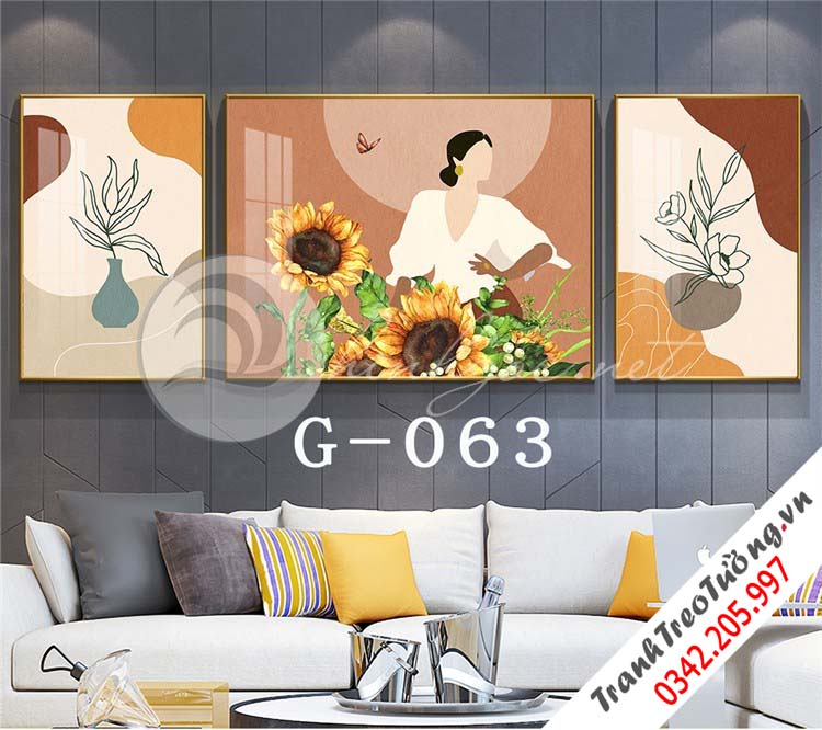 Bộ 3 bức tranh Cô gái đối xứng nghệ thuật M19