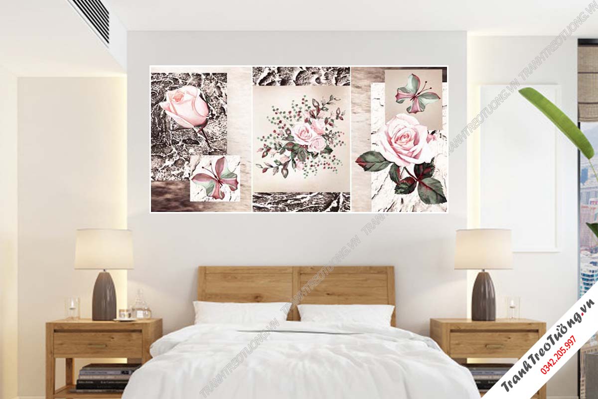Bộ 3 tranh Hoa ghép Nghệ Thuật M90