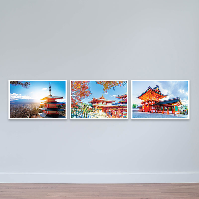 Bộ 3 tranh chủ đề kiến trúc đền thờ Nhật Bản tông đỏ  M1