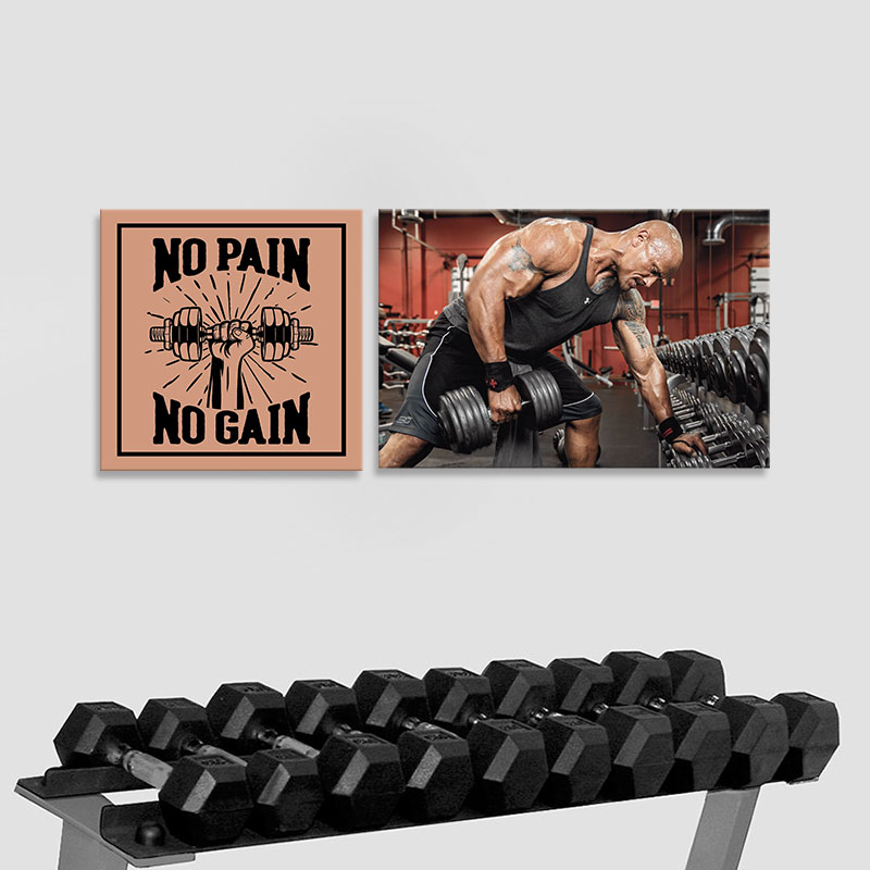 Bộ 2 tranh phòng gym “No pain no gain” M1