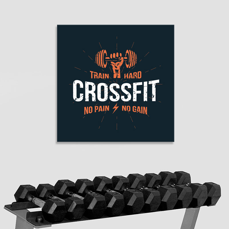 Ảnh phòng thể hình đẹp “Train hard crossfit no pain no gain” M2