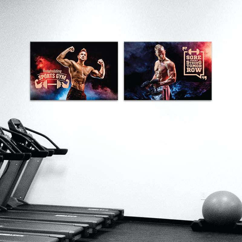 Bộ 2 tranh Gym “Body building sports gym, sore today strong tomorrow”  M4