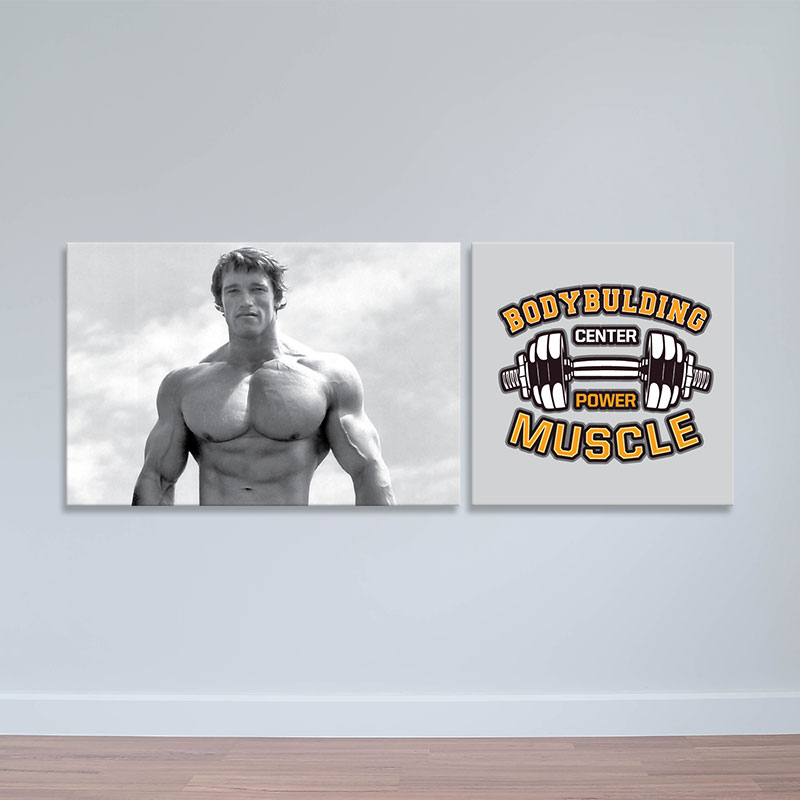 Trọn bộ 2 tranh slogan phòng gym “bodybulding center power muscle”  M1