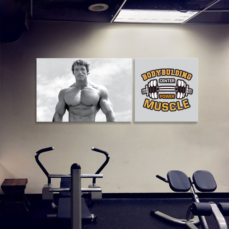 Trọn bộ 2 tranh slogan phòng gym “bodybulding center power muscle”  M1