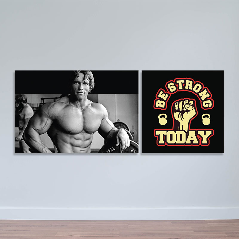Bộ 2 tranh slogan phòng gym “Be strong today” M1