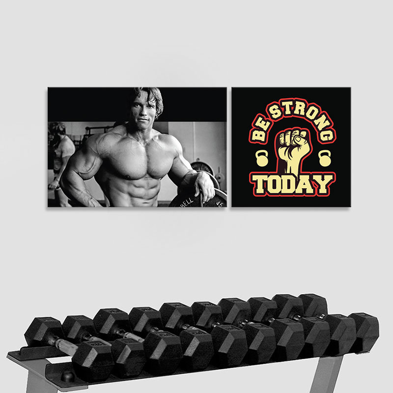 Bộ 2 tranh slogan phòng gym “Be strong today” M1