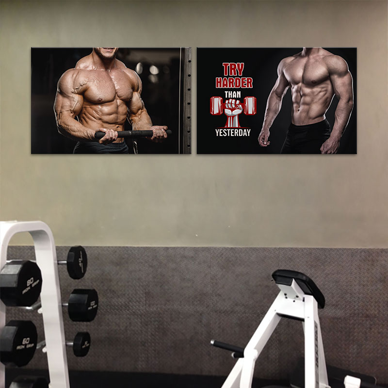 Bộ 2 tranh Gym “Try harder than yesterday”   M4