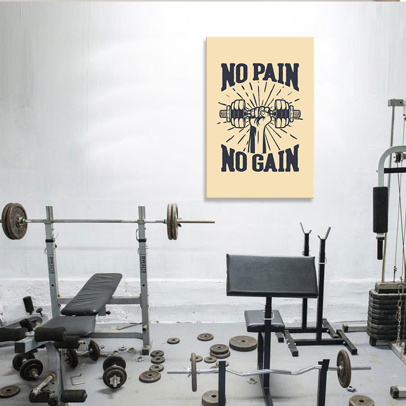 Tranh slogan phòng thể hình đẹp “No pain no gain”  M1