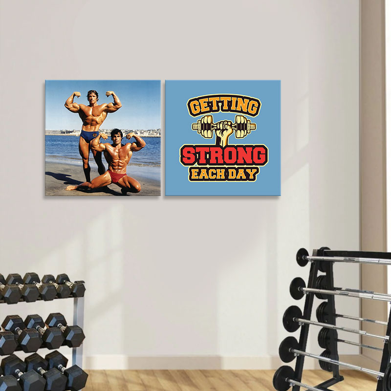 Combo 2 tranh tiếng anh phòng tập gym đẹp “Getting strong each day” M1