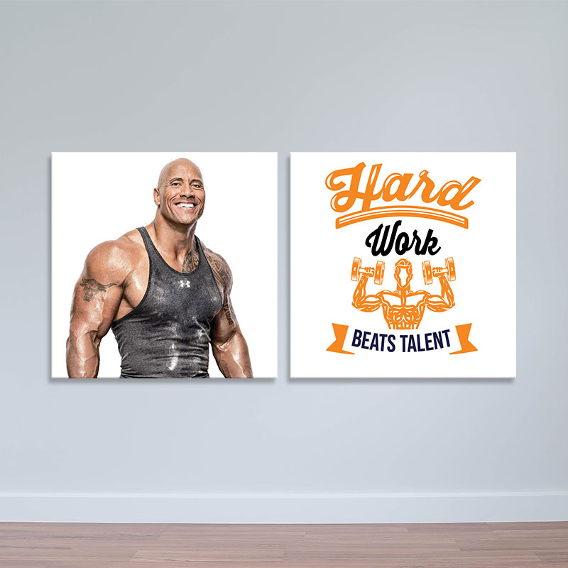 Combo 2 hình ảnh phòng tập gym chất lượng cao “Hard work beats talent” M1