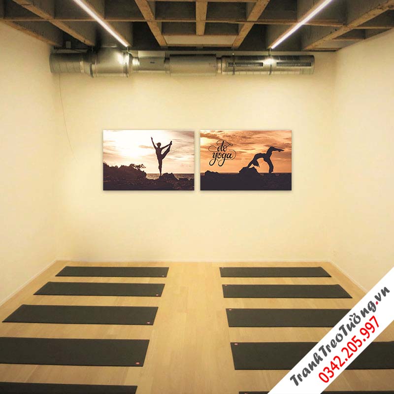 Bộ 2 tranh treo tường phòng Yoga nghệ thuật tông nâu ấm áp  M1