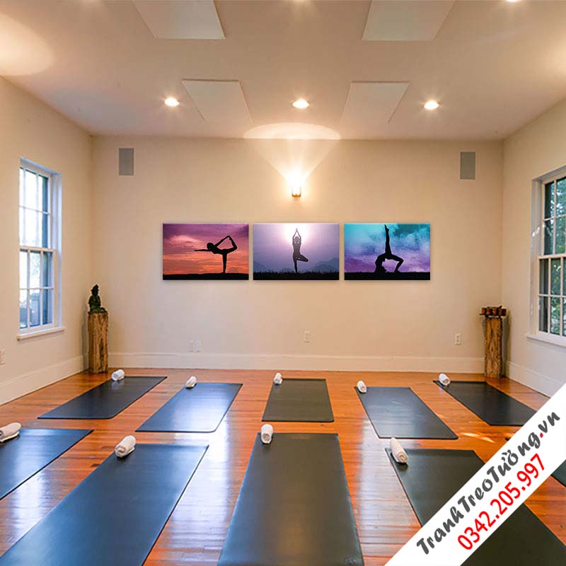 Bộ 3 tranh Yoga nghệ thuật tối giản tông màu tím huyền ảo  M1