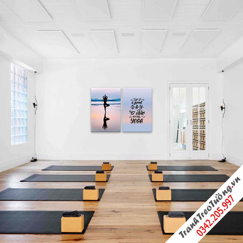 Bộ 2 tranh treo tường phòng Yoga “Ngày mới trên biển”  M1