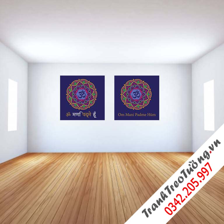 Bộ 2 tranh hình vuông chữ Om Mani Padme Hum – W6699 M1