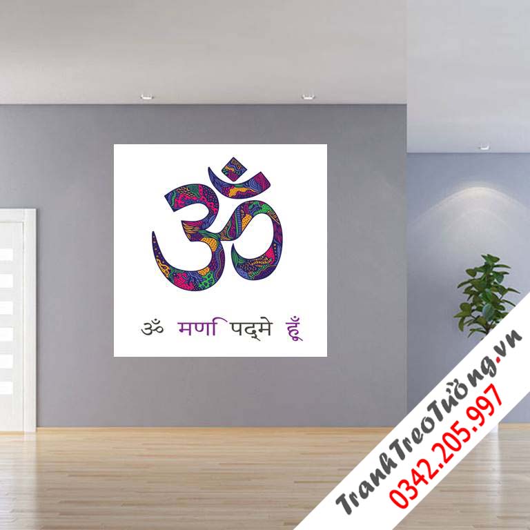 Tranh Yoga chữ Om Mani Padme Hum đa sắc – W6703 M1