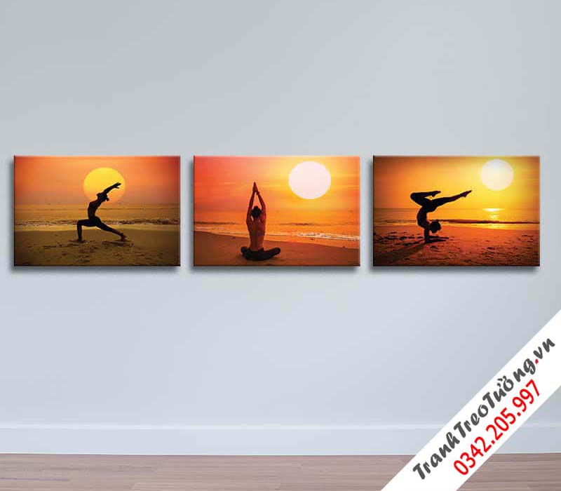 Bộ 3 tranh treo phòng Yoga “Yoga trên biển” W564 M3