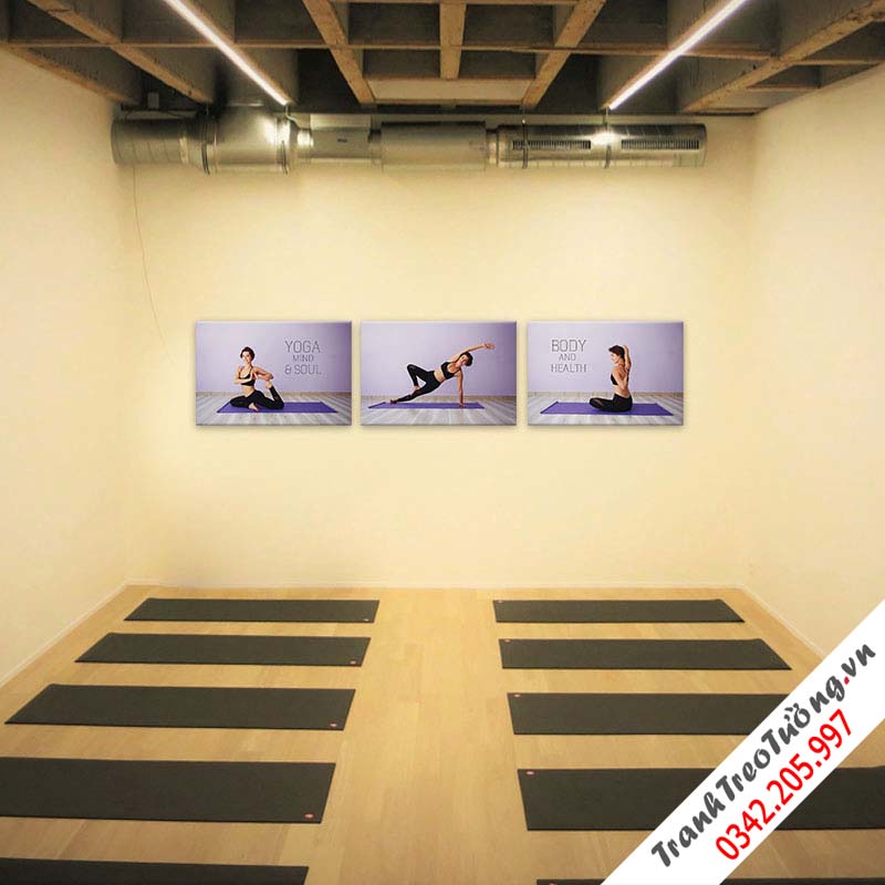 Bộ 3 tranh treo tường phòng Yoga nghệ thuật tông tím huyền bí  M2