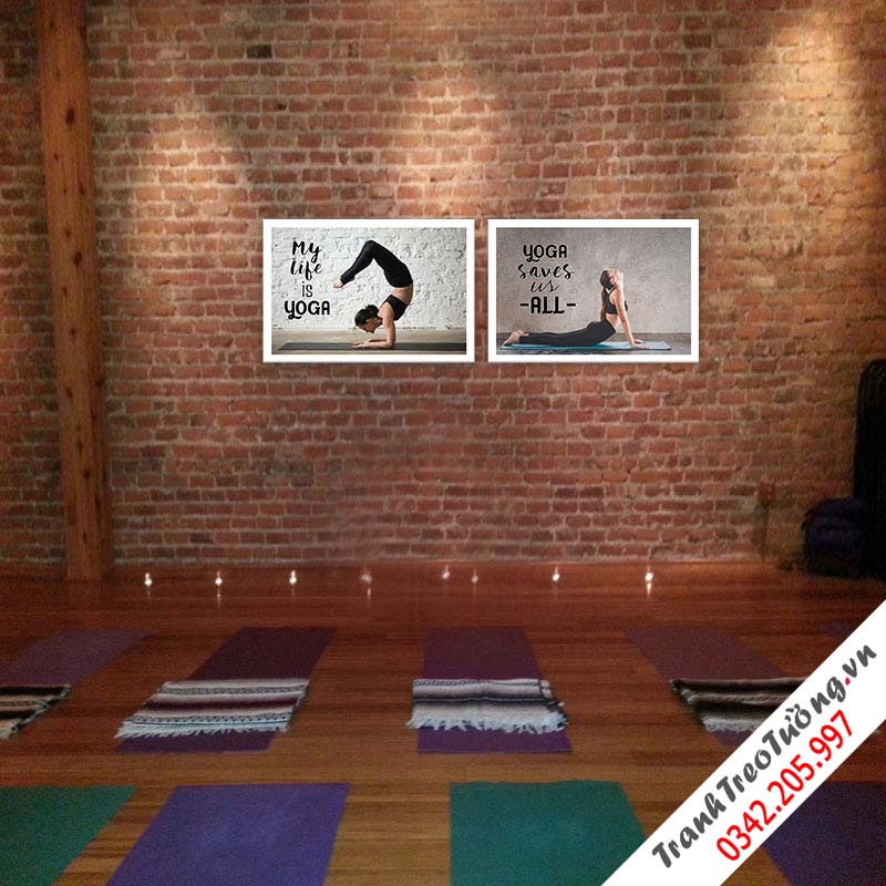Bộ 2 tranh treo tường phòng Yoga nghệ thuật tông xám khỏe khắn  M2