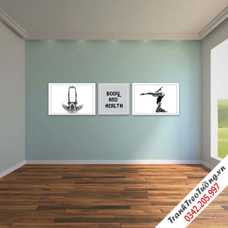Bộ 3 tranh treo tường phòng Yoga trắng đen nghệ thuật độc đáo  M2