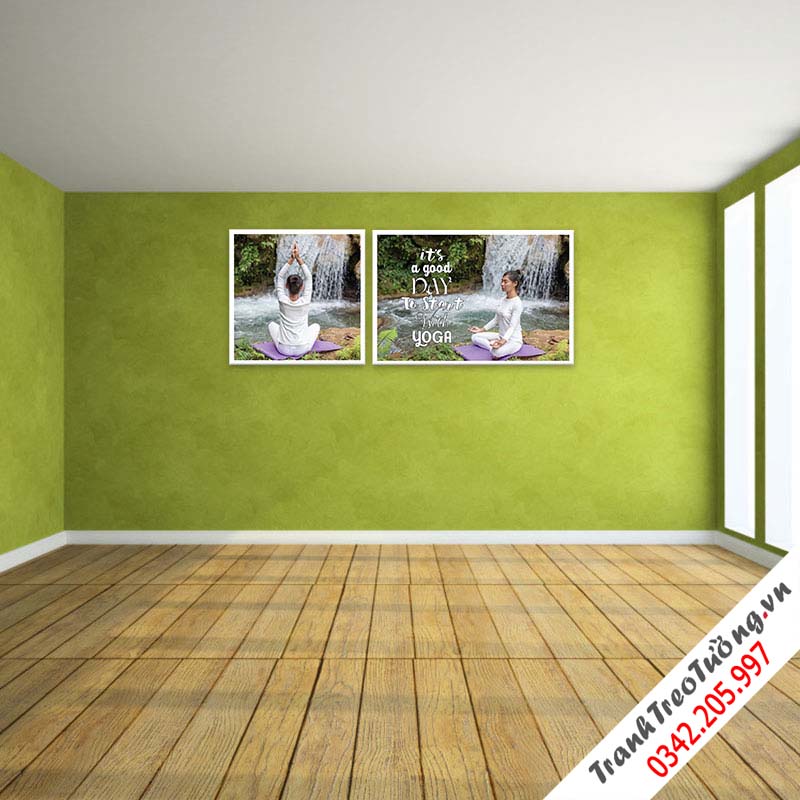 Bộ 2 tranh treo tường Yoga bên bờ suối  M2