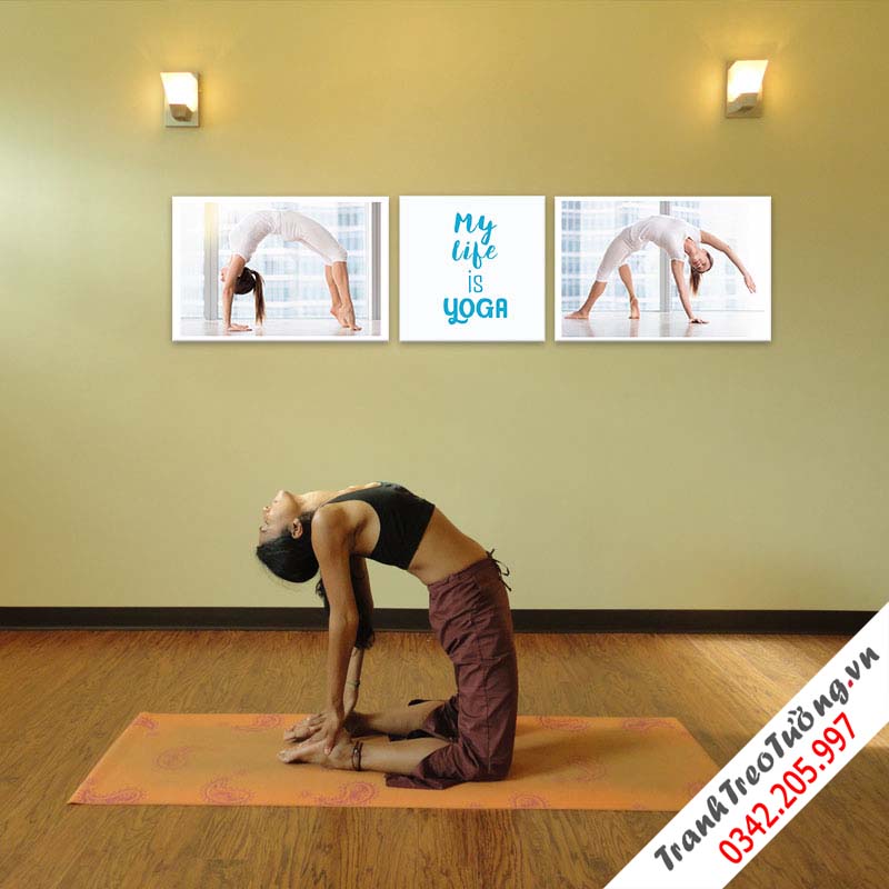 Bộ 3 tranh treo tường phòng Yoga nghệ thuật tông trắng dịu nhẹ  M1