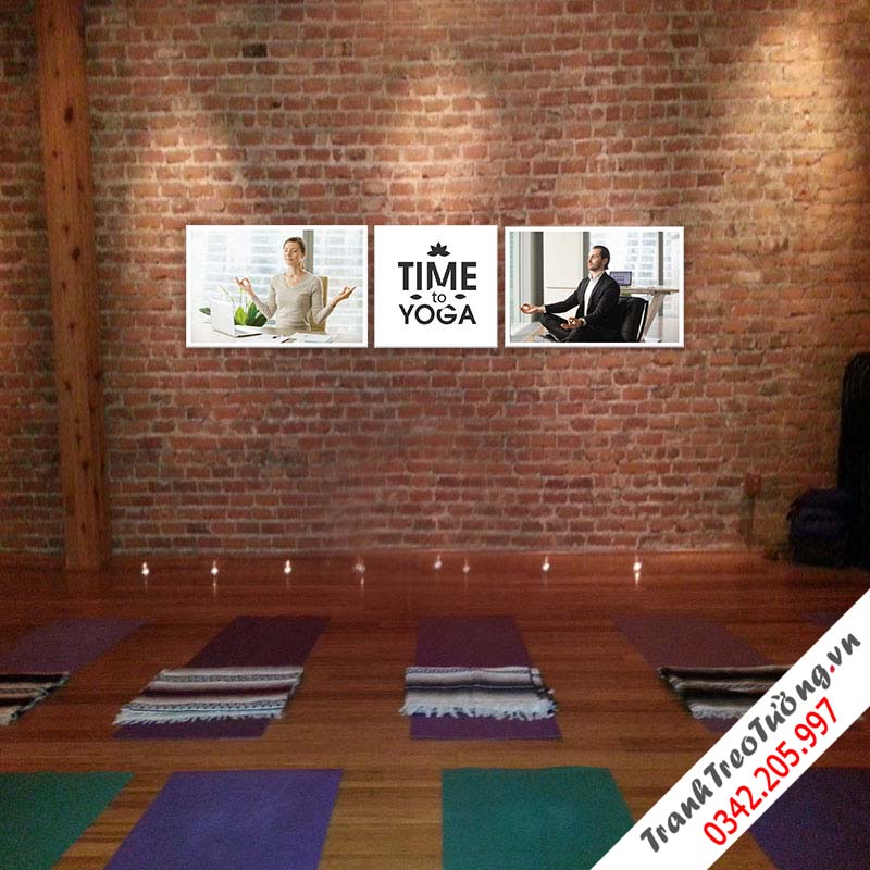 Bộ 3 tranh treo tường Yoga tại công sở  M1