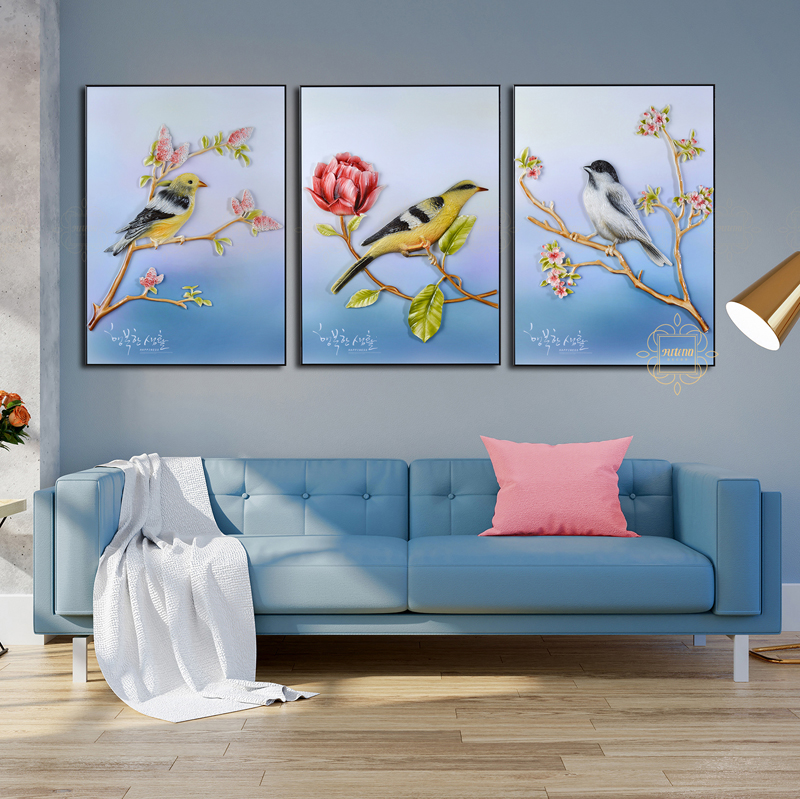 Tranh phù điêu 3D thủy tinh Hỷ Tước Hân Hoan