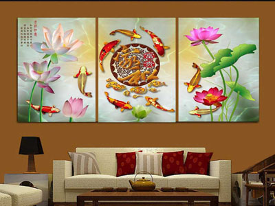Tranh cửu ngư quần hội 3 tấm phong thủy