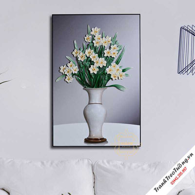 Tranh Lọ Hoa Phù Điêu Thủy Tinh M9