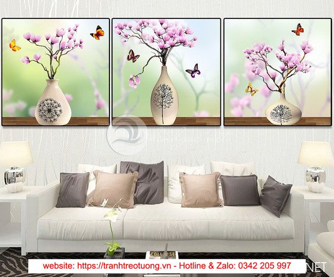 Tranh bộ lọ hoa tím -  HEN67