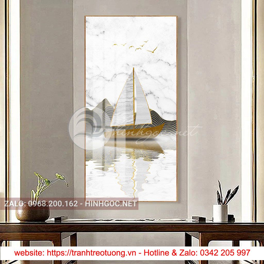 Tranh treo tường, tranh thuận buồm xuôi gió, thuyền, đàn chim-PLT-S-1472