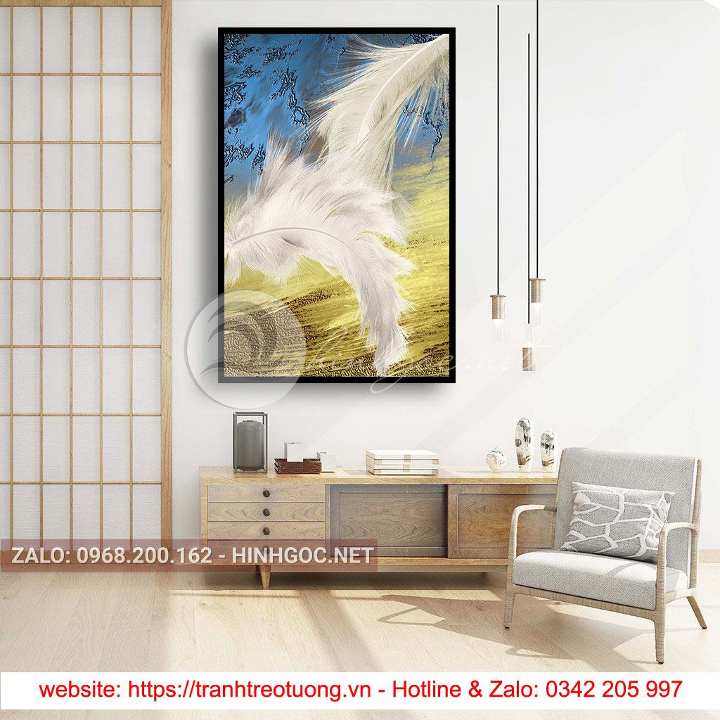 Tranh treo tường, tranh lông vũ trắng tuyệt đẹp-PLT-S-1738