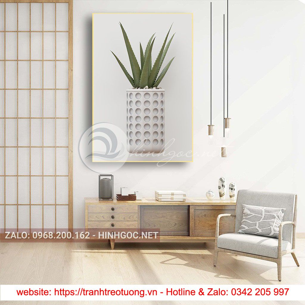 Tranh treo tường, lọ cây nha đam xanh tươi-PLT-S-1793