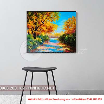 Tranh phong cảnh sơn dầu mùa thu lãng mạng-QA-116