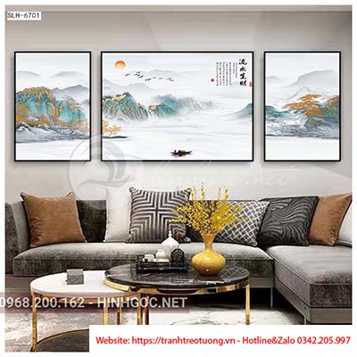 Tranh sơn thủy hữu tình bộ 3 bức trang trí đẹp-slh-66701