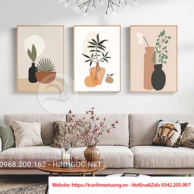 Tranh lọ hoa bộ 3 bức trang trí đơn giản-TBN-55