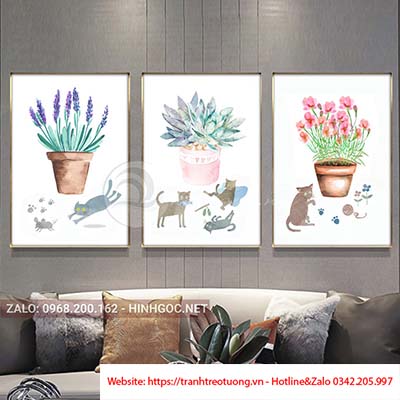 Tranh lọ hoa bộ 3 bức trang trí đẹp-XG5-17