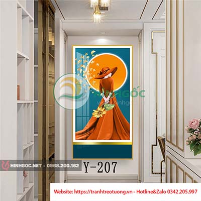 Tranh chân dung thời trang cô gái cầm hoa hướng dương-Y-207