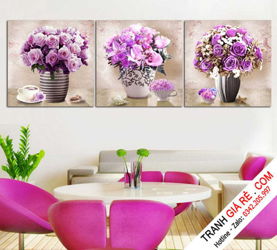 Tranh Lọ Hoa Treo Cầu Thang 3 bức vuông G1