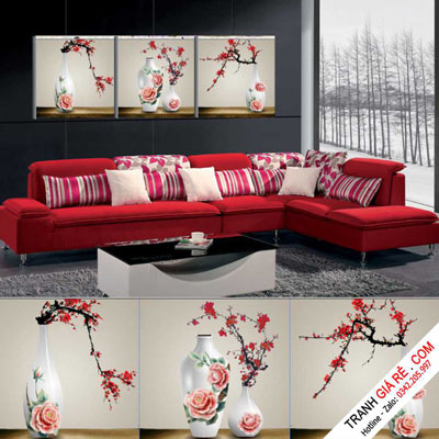 Tranh Lọ Hoa Treo Cầu Thang 3 bức vuông G114