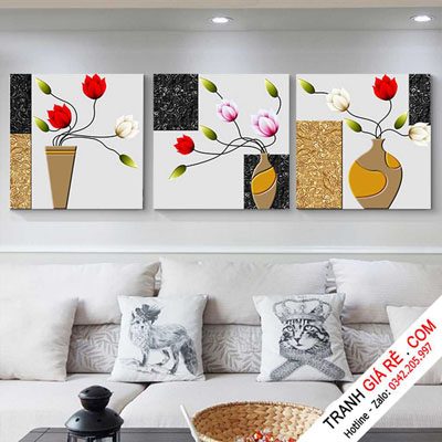 Tranh Lọ Hoa Treo Cầu Thang 3 bức vuông G128