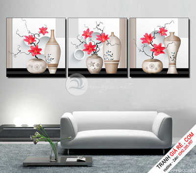 Tranh Lọ Hoa Treo Cầu Thang 3 bức vuông G25